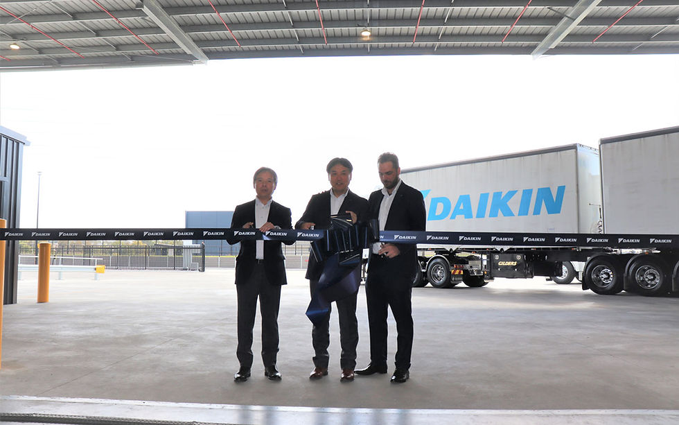 Image 1: Daikin Australia Managing Director, Isao Tsumura, Daikin Industries Ltd. Executive Director of Global Operations Division, Shoji ‘Shaun’ Uehara, and Queensland State Manager, Joshua Gullo, cut the ribbon and declare Daikin Park Brisbane open at the opening ceremony this week.